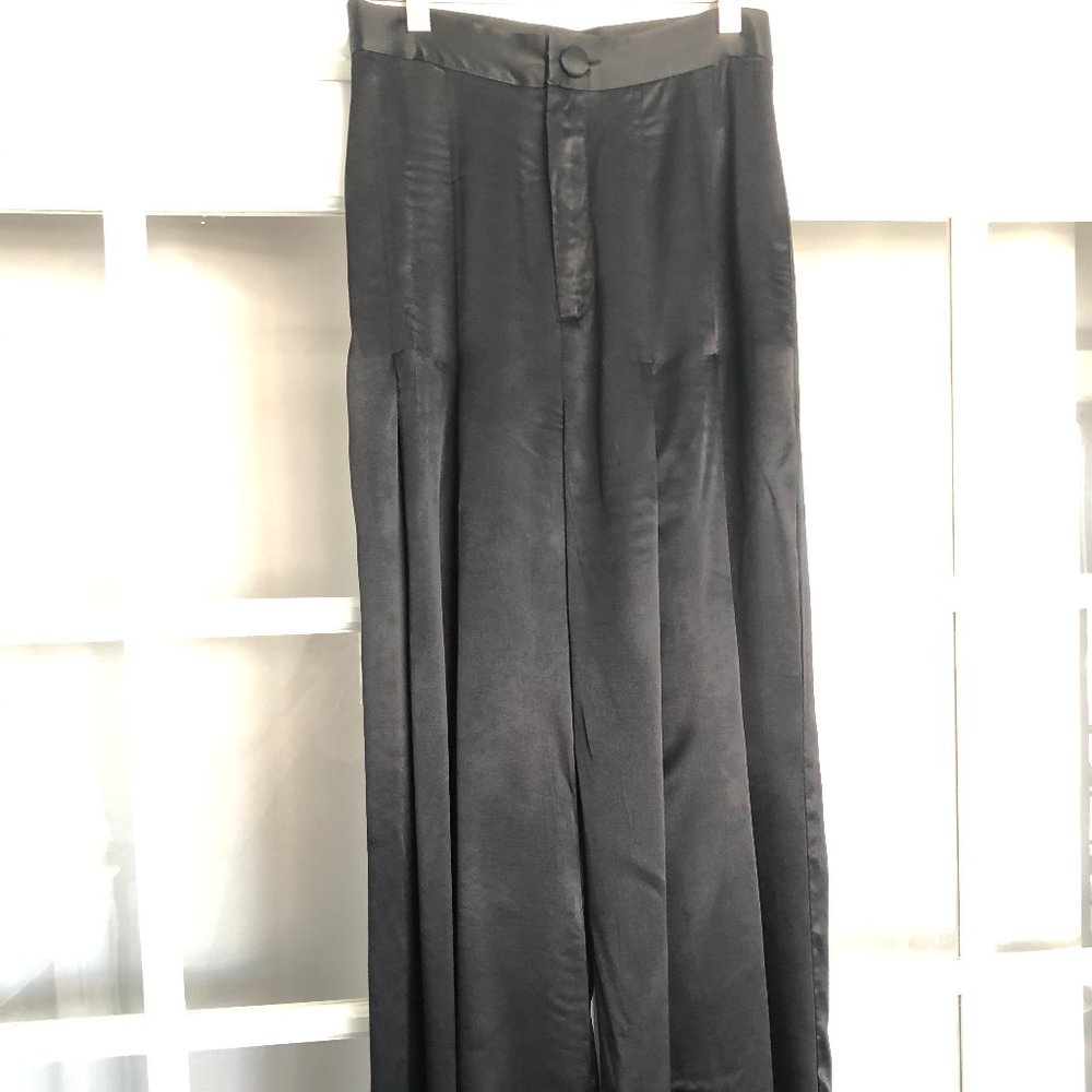 NWT Free People Black Satin Wide-Leg Pants